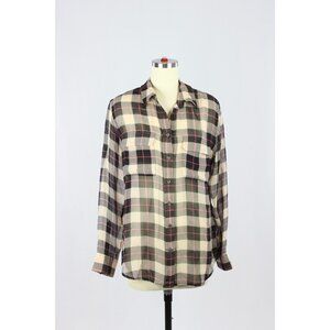 EQUIPMENT Slim Signature Plaid Check 100% Silk Chiffon Button Up Shirt, Size S